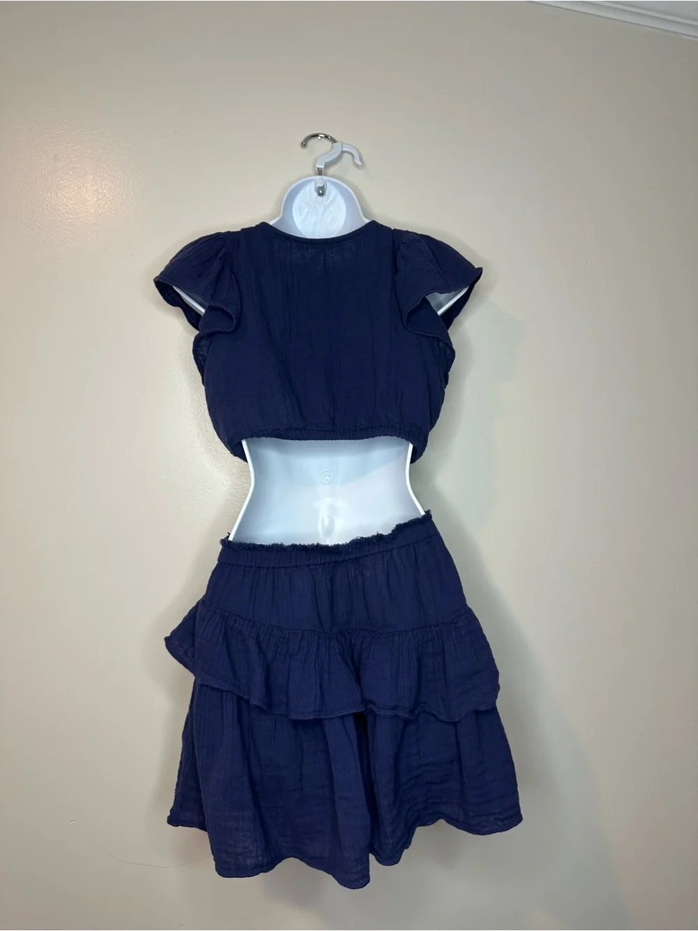 LoveShackFancy Audrina Cutout Rich Blue Ruffled Mini Dress size s